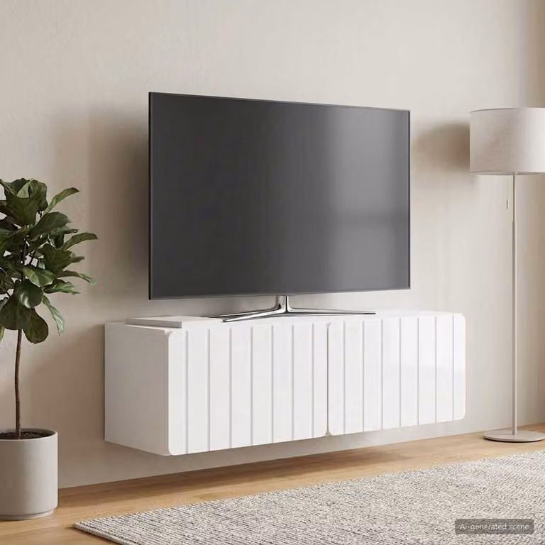 vidaXL Mobile Porta TV da Muro Moderno Bianco Lucido L 98 cm, P 31 cm, H 30 cm