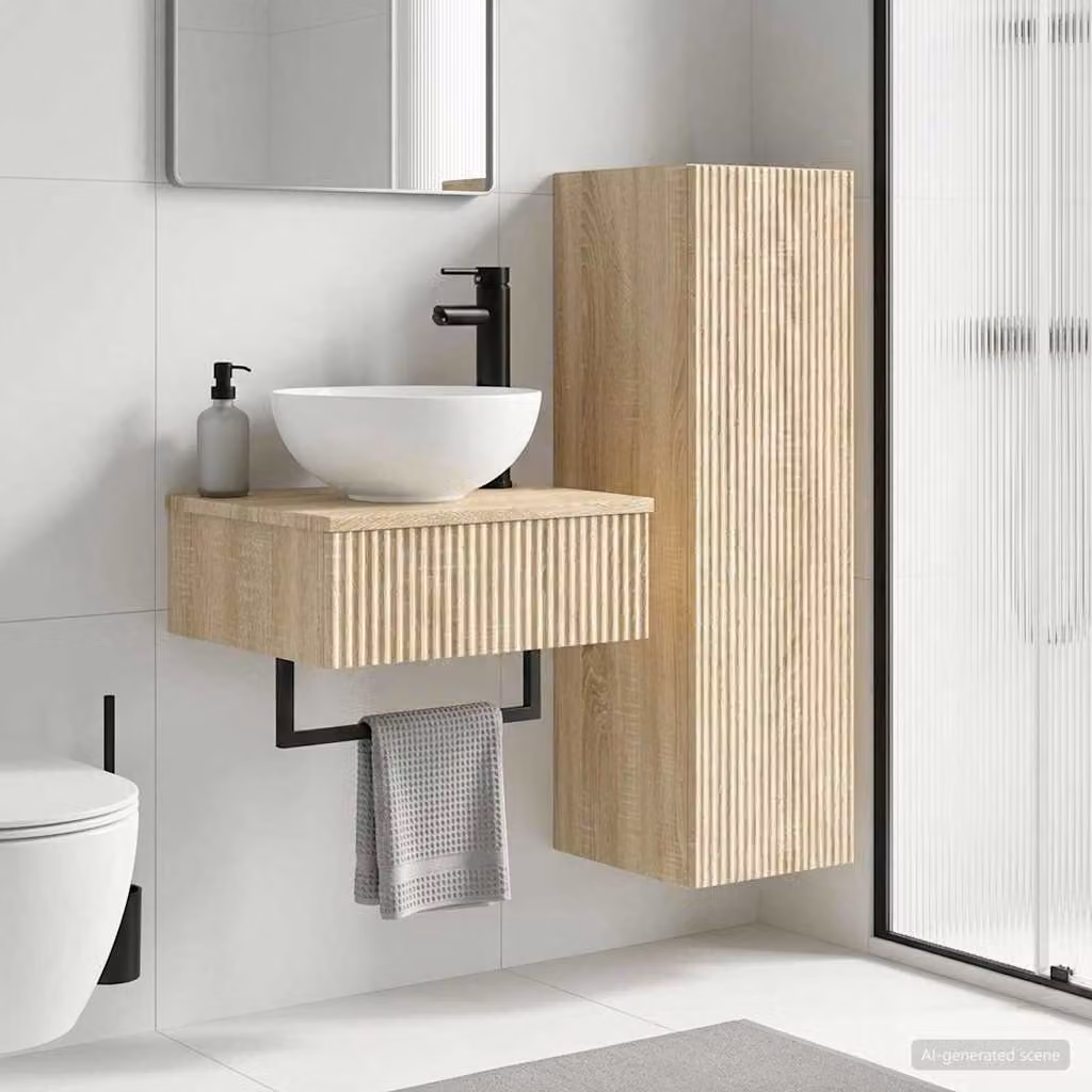 Set di mobili per il bagno moderno vidaXL composto da mobile lavabo e pensile a parete in colore marrone con finitura opaca