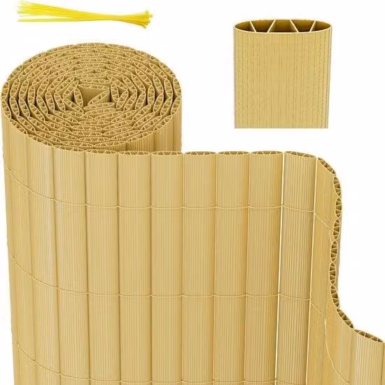 Schermo per la privacy, telo in PVC, dimensioni 1,2 x 4 metri, forma a W, resistente al vento e alle intemperie, resistente ai raggi UV, ideale per giardino e terrazza, materiale: bambù
