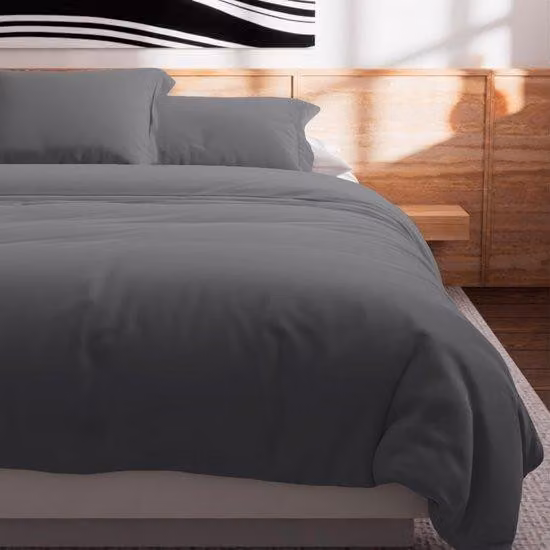 Ibenzoa® Copripiumino 240x220 cm – 100% cotone, 200 fili, tinta unita grigio, con cerniera, morbido e lussuoso al tatto, traspirante, adatto per tutto l'anno
