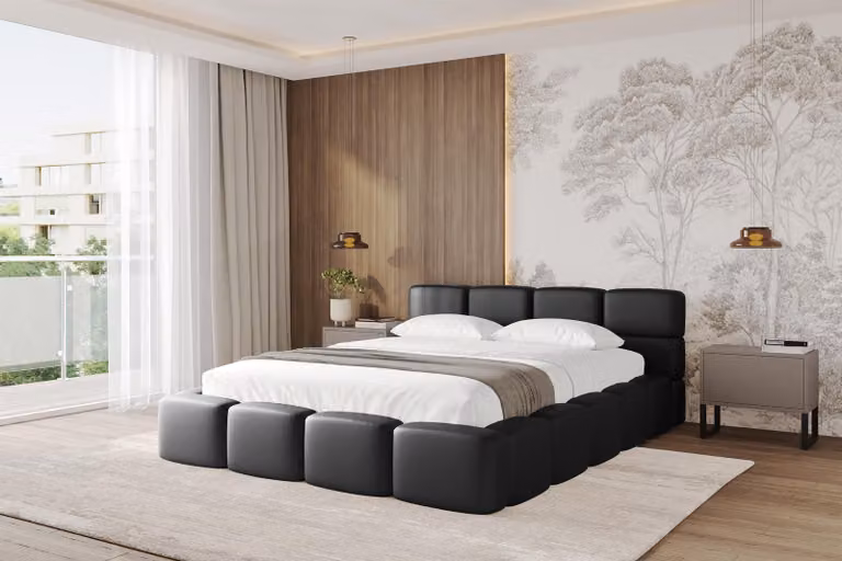 Letto imbottito ALTDECOR con contenitore - NATA-v1 - 120x200 Nero - Soft 11 Letto con materasso H3/H4, testiera, letto a cassettone, letto matrimoniale con contenitore