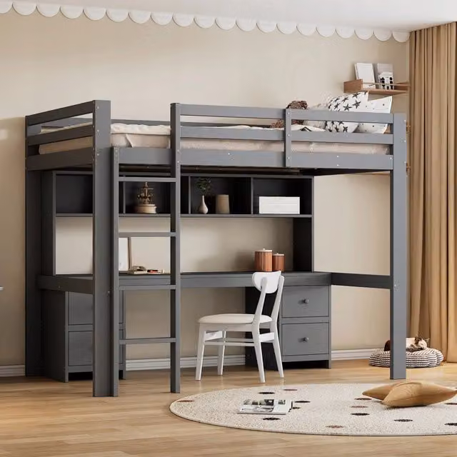 Letto a castello 90x200 - Xylo - Grigio con scrivania senza materasso
