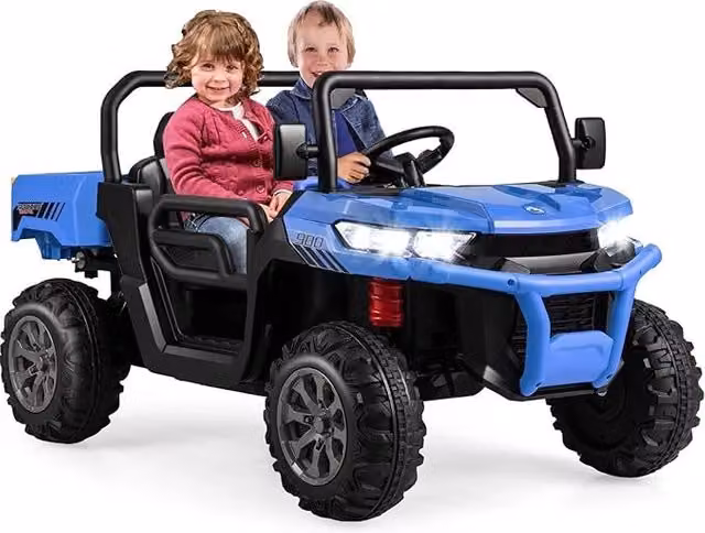 12V Auto Elettrico per Bambini, Trattore Elettrico con Scatola di Scarico, Macchina Elettrica con Pala Telecomando e Musica, Regalo per Bambini 3-8 Anni, 3-8 km/h (Blu)