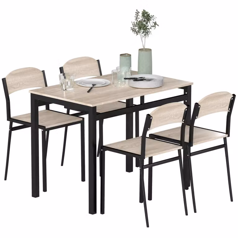 Set tavolo da pranzo allungabile Minimal con 4 sedie nero moderno in MDF e metallo