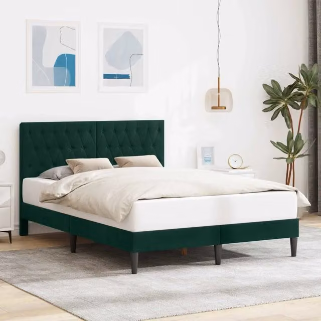 Struttura del letto moderna vidaXL in velluto verde con doghe in legno L/P: 140 x 200 cm – 1