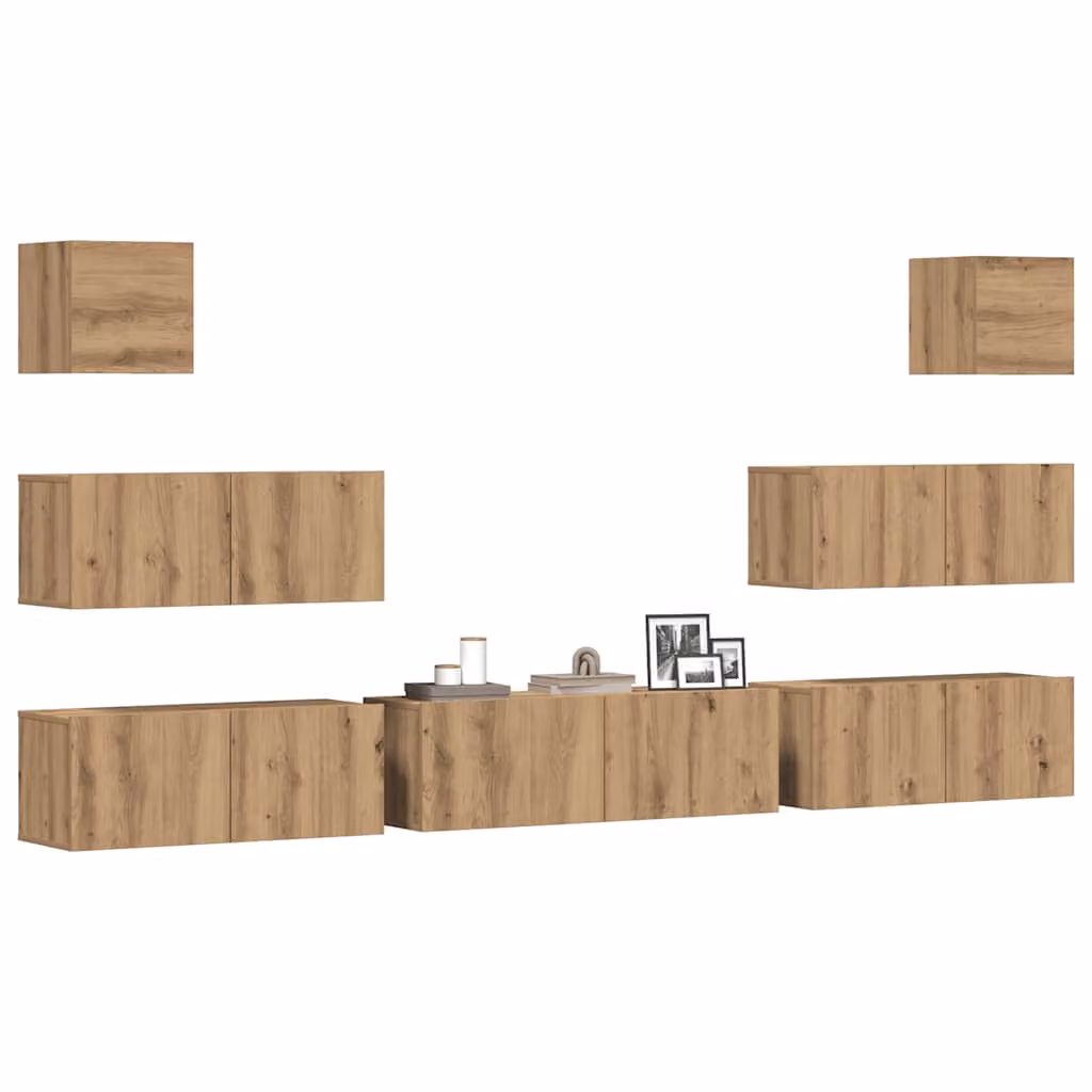 Set Mobile TV vidaXL in Legno Multistrato e MDF Rovere Marrone, 7 Pezzi, da Montare a Parete