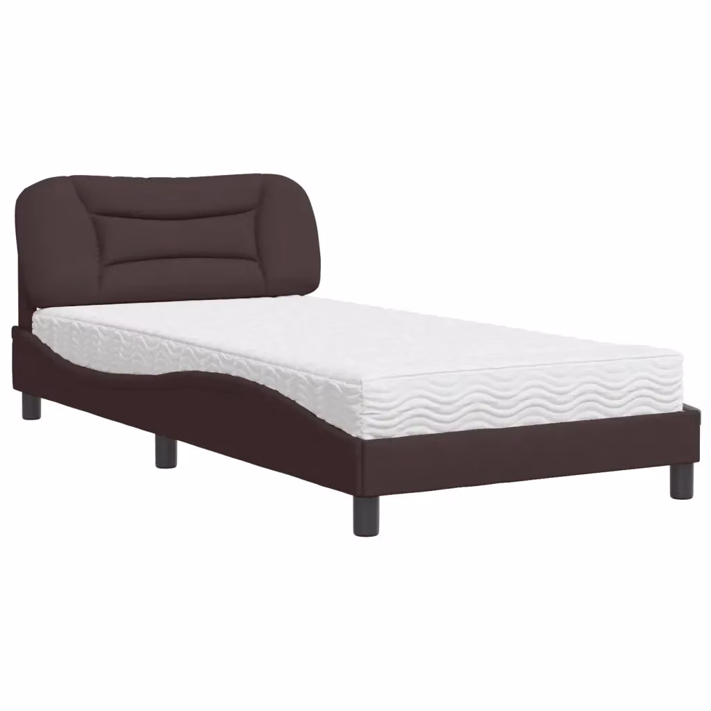 Letto con Materasso Hvar vidaXL in Tessuto Marrone e Bianco L/P: 100 x 200 cm – 2