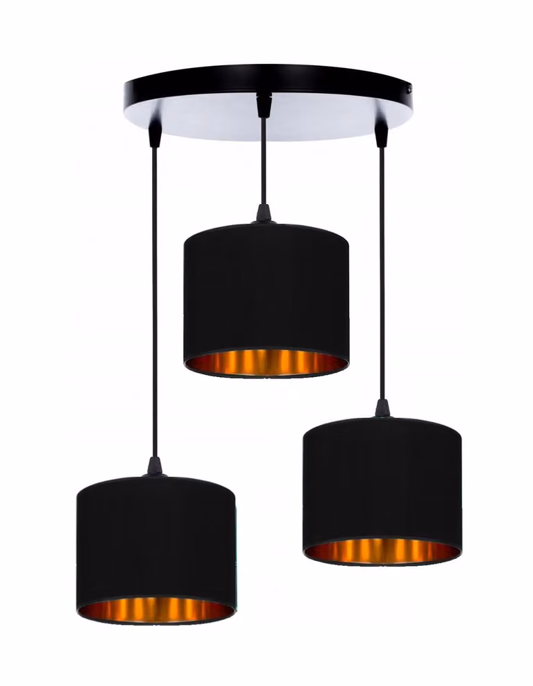 FKL DESIGN Home Deco Lampada da soffitto Nera Lampada Velour Vintage Moderna E27 Lampada di design a 3 luci N230-ER3 (Nero)