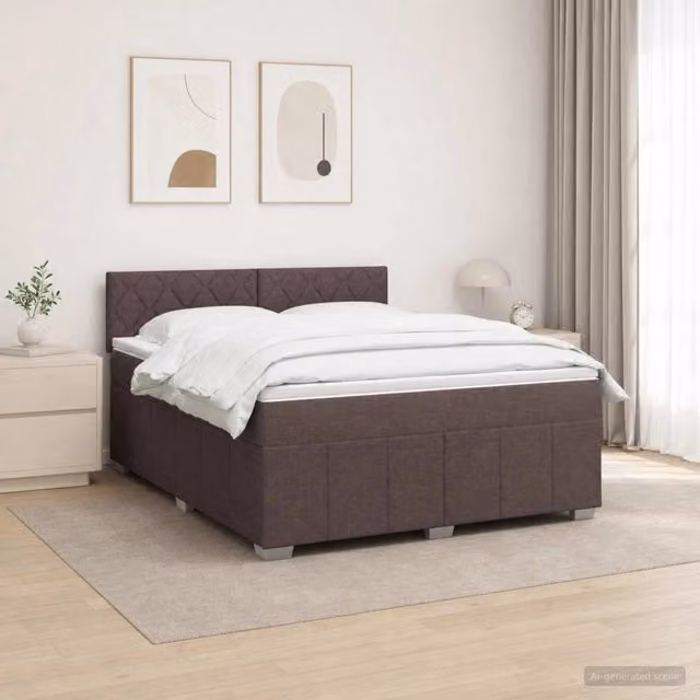 Letto Box Spring vidaXL con Materasso a Molle Pocket e Illuminazione LED, Colore Marrone e Bianco, L/P: 180 x 200 cm – 1