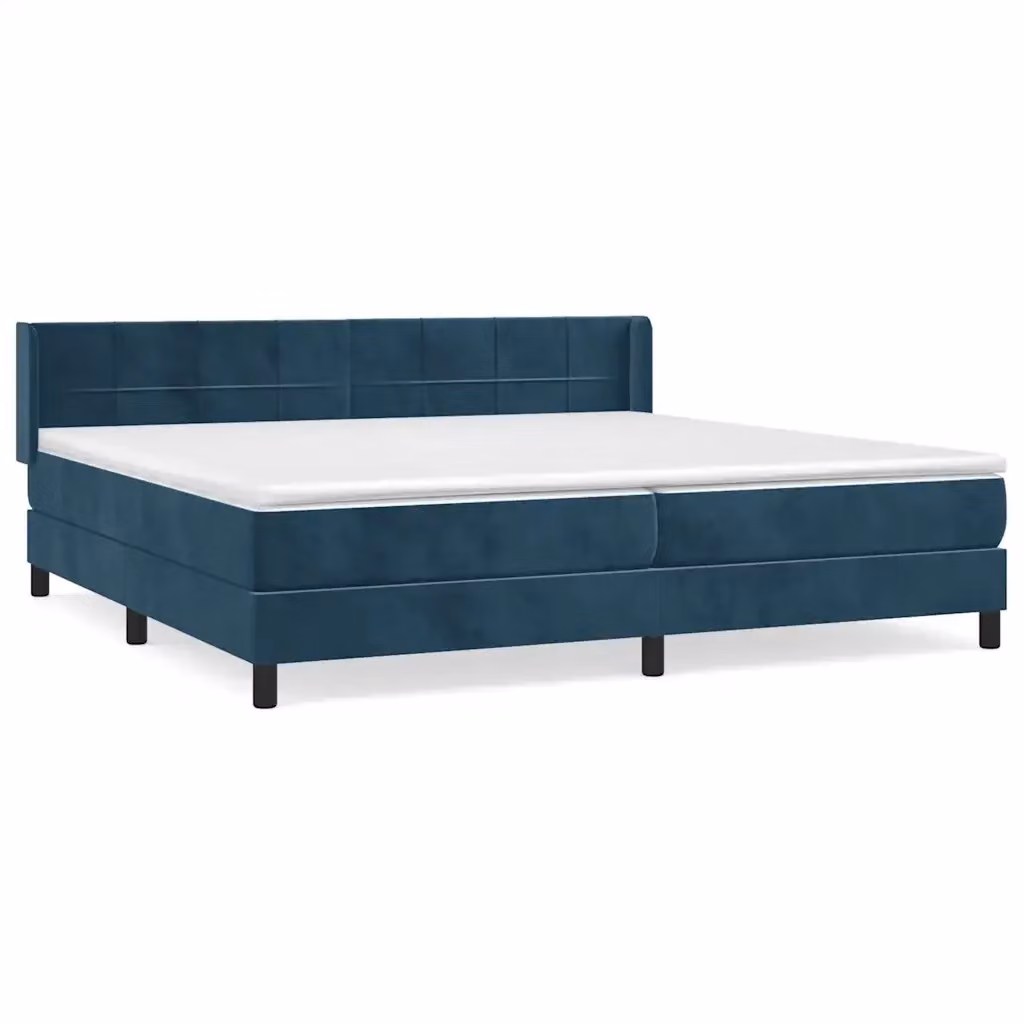 vidaXL Giroletto a Molle con Materasso Ibrido in Velluto Blu Scuro e Bianco, L/P: 200 x 200 cm – 2