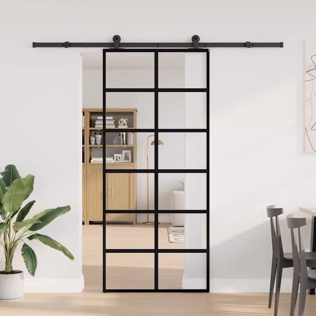 vidaXL Porta Scorrevole con Ferramenta 90x205cm Vetro ESG Alluminio