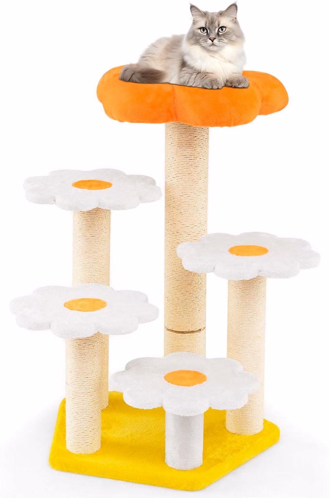 FANTASK: Albero per gatti con fiori, piccolo, con superficie in peluche e pali in sisal per graffiare