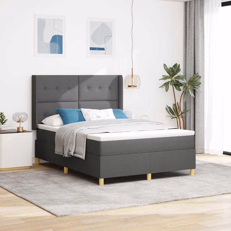 Maison Exclusive - Letto boxspring con strisce luminose a LED, grigio, 140 x 190 cm, rivestimento in tessuto