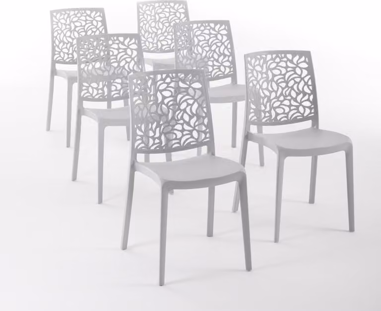 set di 6 sedie impilabili in polipropilene con fibre di vetro per esterni e giardino, bar e ristoranti, cucina design moderno - ANNA - Grigio chiaro