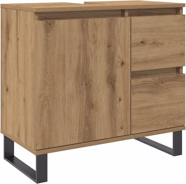 Mobiletto sottolavabo salvaspazio in stile industriale HELLOSHOP26 con finitura opaca in legno di rovere e metallo, colore marrone, L: 65 cm, P: 33 cm, H: 60 cm