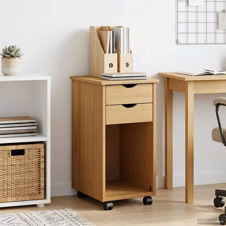 vidaXL Carrello Mobile con Ruote in Legno di Pino Massiccio Marrone, L 34 x P 39 x H 65,5 cm