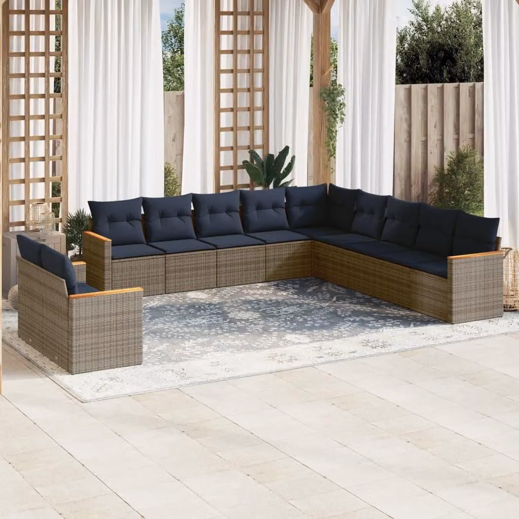 Maison Exclusive - Set da giardino 11 pezzi con cuscini, grigio, polyrattan