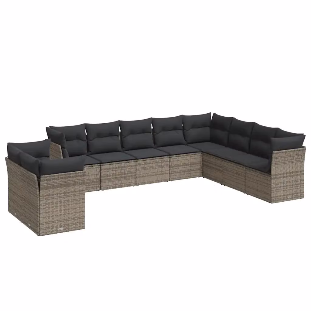 vidaXL Set Divano da Giardino 10 pz a L in Polyrattan Grigio con Cuscini Imbottiti e Rivestimenti Rimovibili – 2