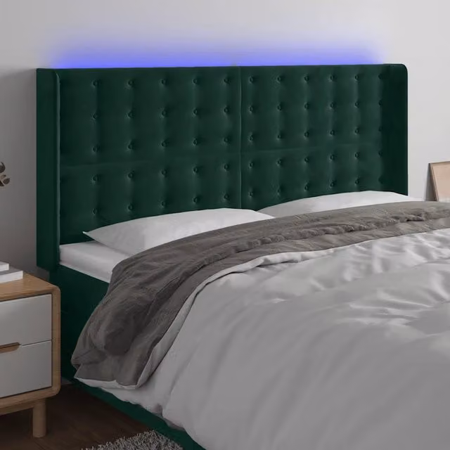 Testiera con LED e porta USB vidaXL in velluto verde scuro L: 183 cm, P: 16 cm, H: 118-128 cm