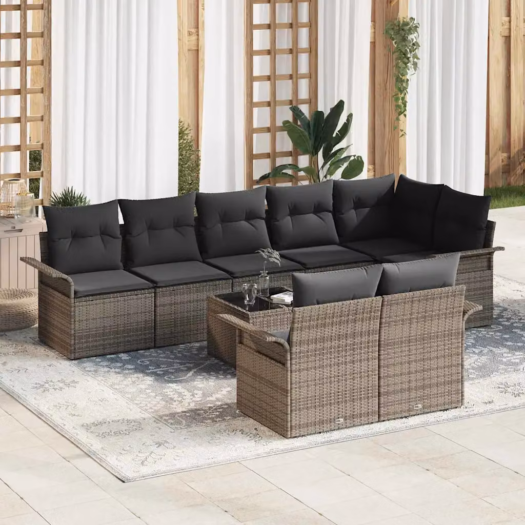 Set Divano da Giardino a L vidaXL 9 pz Grigio con Cuscini e Tavolino in Polyrattan e Metallo – 1