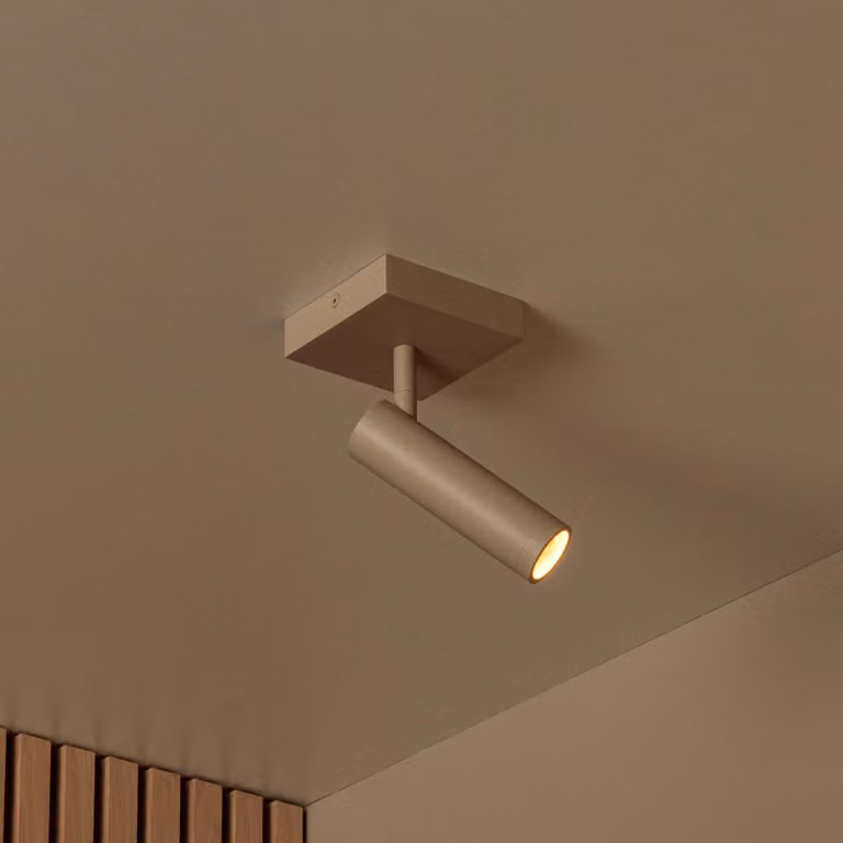 Lucide Faretto da soffitto Grado, lunghezza 10 cm, taupe, metallo dimmerabile, Crema / Ambra, Soggiorno / Sala da pranzo, Alluminio, Moderno, Faretto alogeno