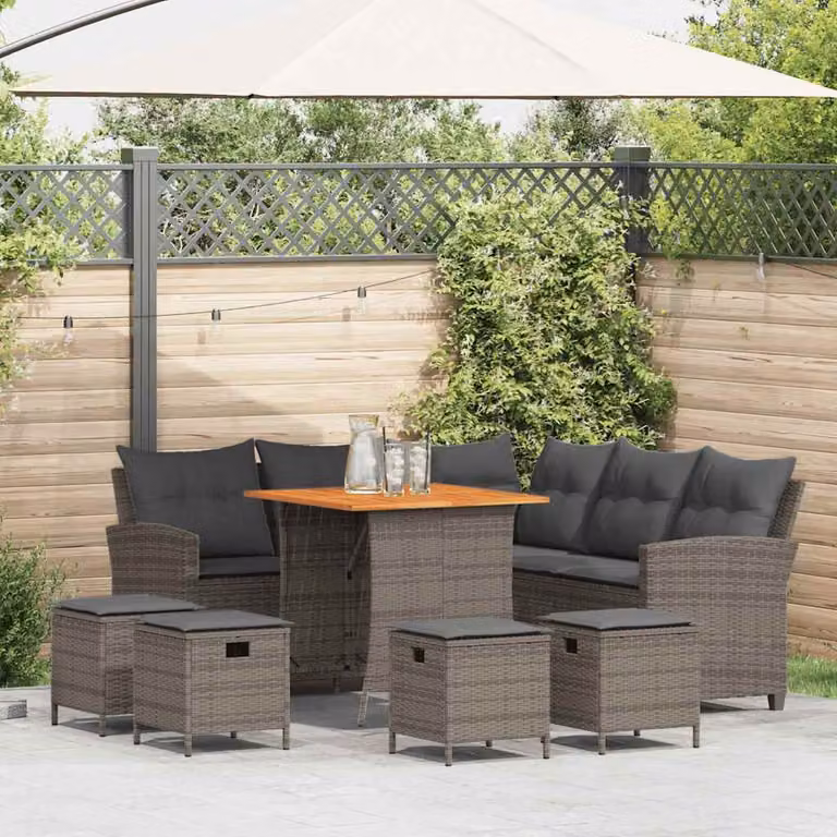 Set Divani da Giardino vidaXL 6 pz a Forma di L in Polyrattan Grigio Antracite con Cuscini e Tavolino