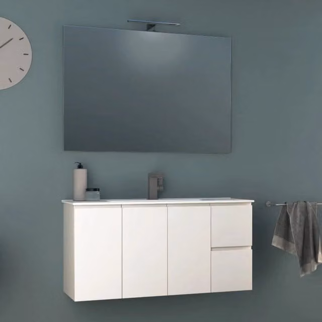 Mobile Bagno Sospeso 100 cm Lavabo e Specchio Tavassi Urano Bianco Lucido