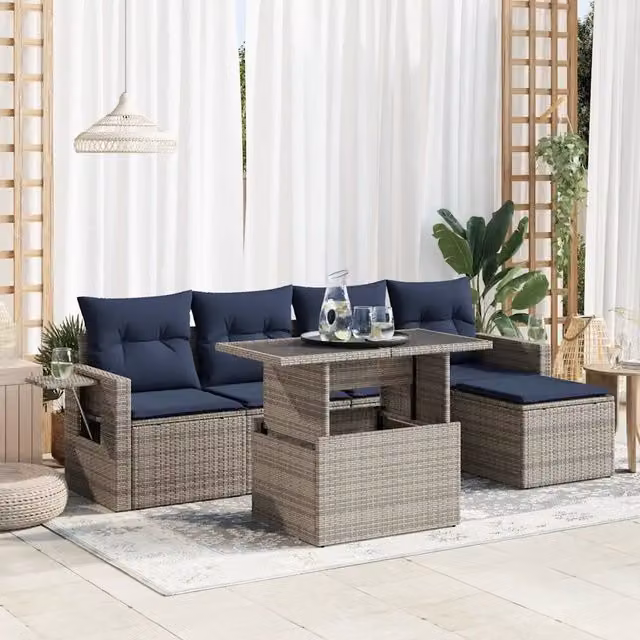 Set Divano da Giardino 6 pz con Cuscini Grigio 3326462