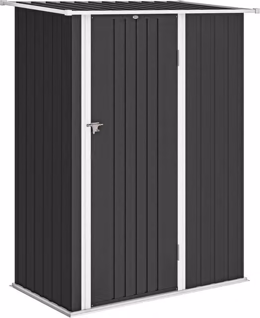 Capanno Porta Attrezzi in Metallo con Tetto Inclinato e Porta Bloccabile, 142x86x189 cm, Grigio Scuro