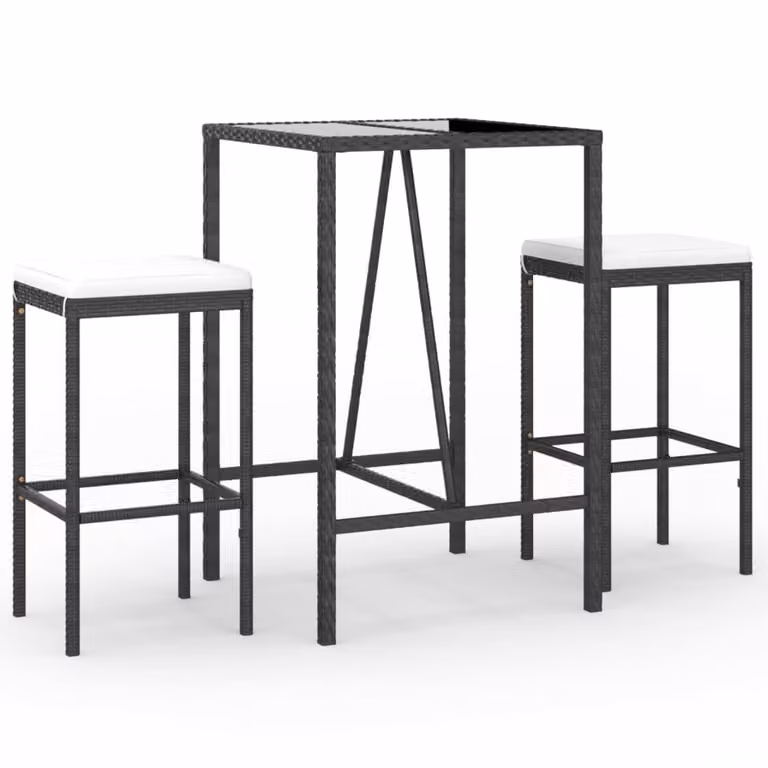 Set Bar da Giardino 3 pz con Cuscini in Polyrattan Nero