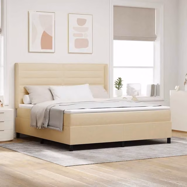 Letto moderno vidaXL con materasso a molle insacchettate e illuminazione LED sottostante, colore beige, L/P/H: 180 x 200 x 28 cm