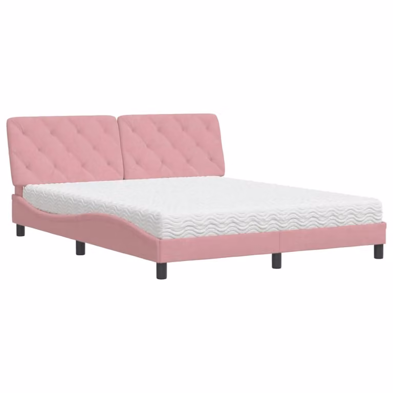 Letto con Materasso Rosa 160x200 cm in Velluto