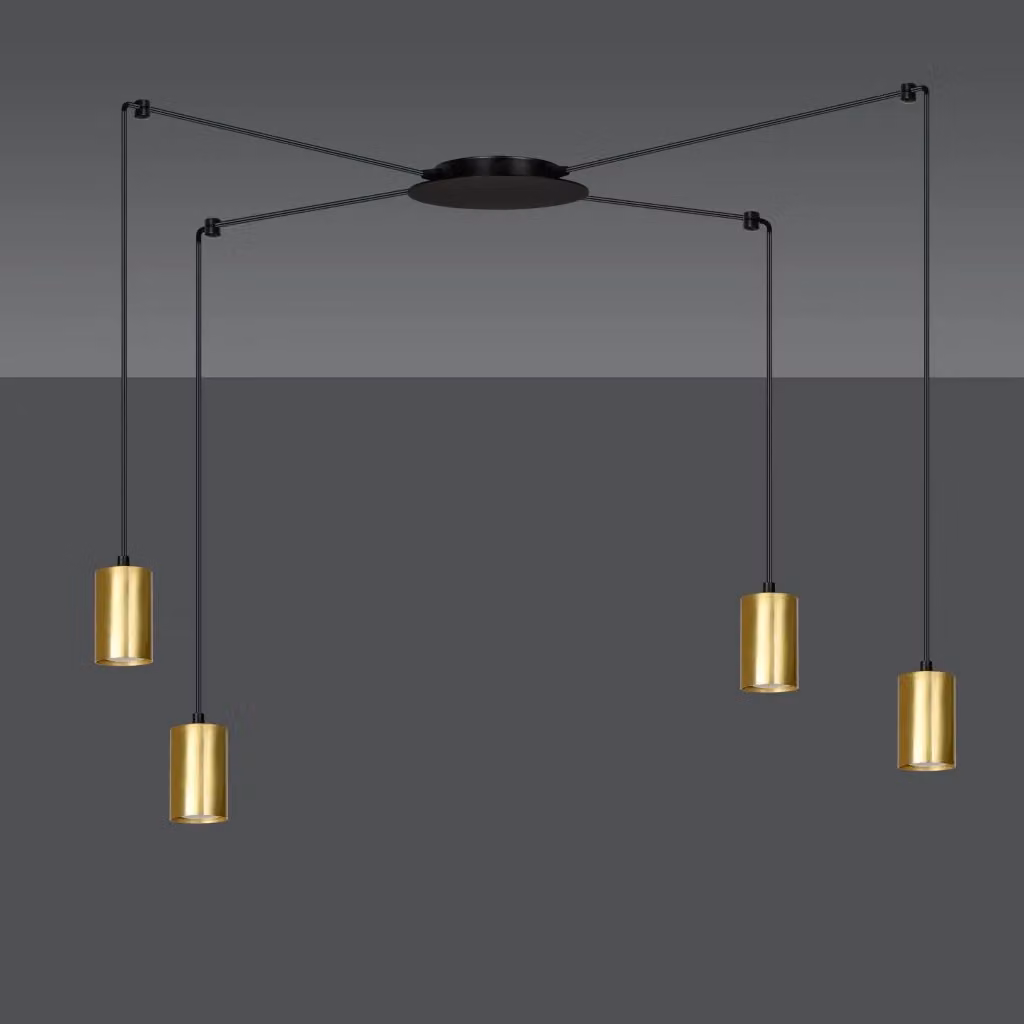 Lampadario a sospensione moderno Emibig Traker in metallo nero e oro con 4 faretti GU10 regolabili – 2