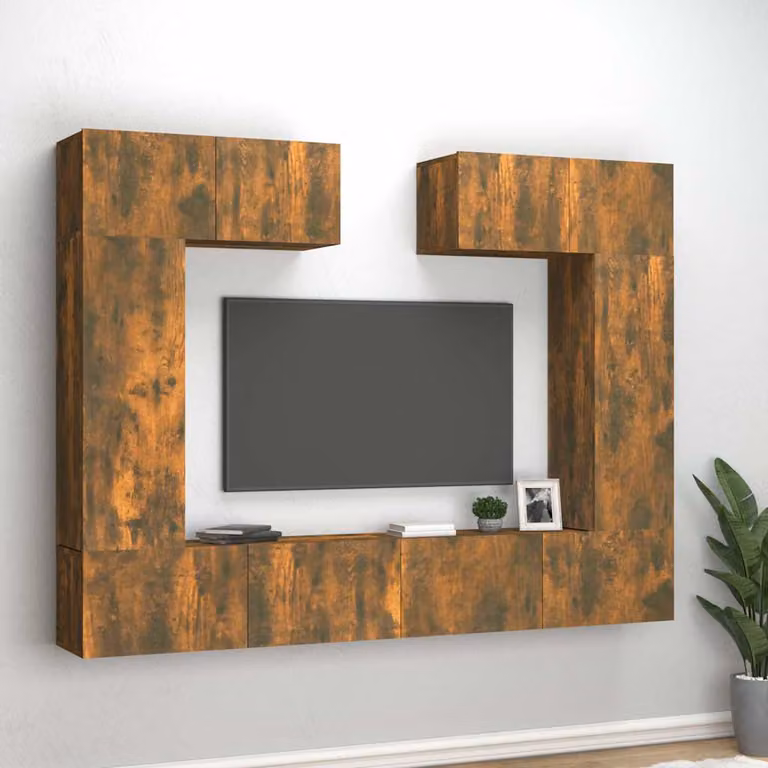 Set di Mobili Porta TV vidaXL 6 Pezzi in Legno Multistrato e MDF Colore Rovere Fumo Marrone