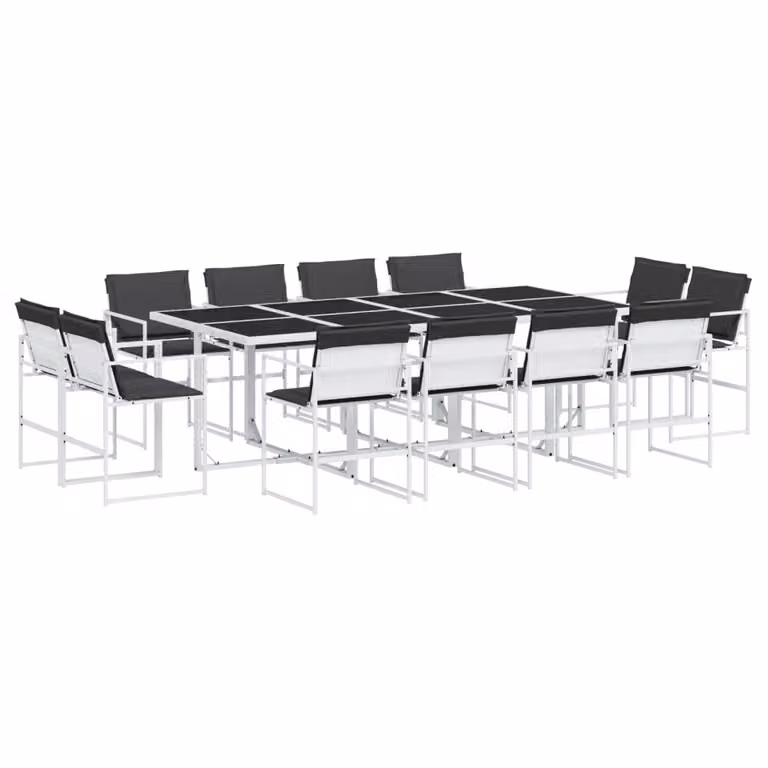 Set da Pranzo da Giardino 13 pz con Cuscini Bianco in Textilene
