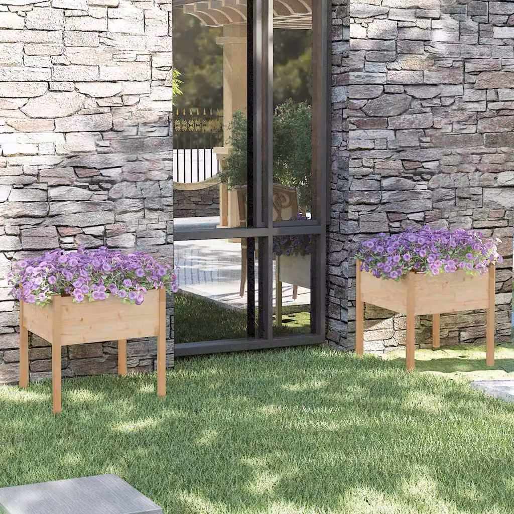 Set di 2 fioriere da giardino vidaXL in legno di pino marrone, H x L x P: 70 x 70 x 70 cm