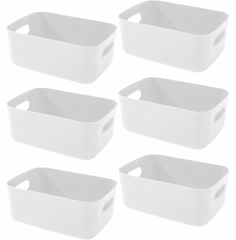 Contenitori in plastica, 6 pezzi, con maniglia, 20,5x14x7 cm, colore bianco