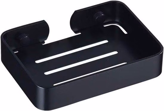 Portasapone in metallo - Portasapone con foro di scarico - Montaggio a parete - Per doccia, bagno o cucina - Senza forature - Nero - 13,5 x 9,7 cm