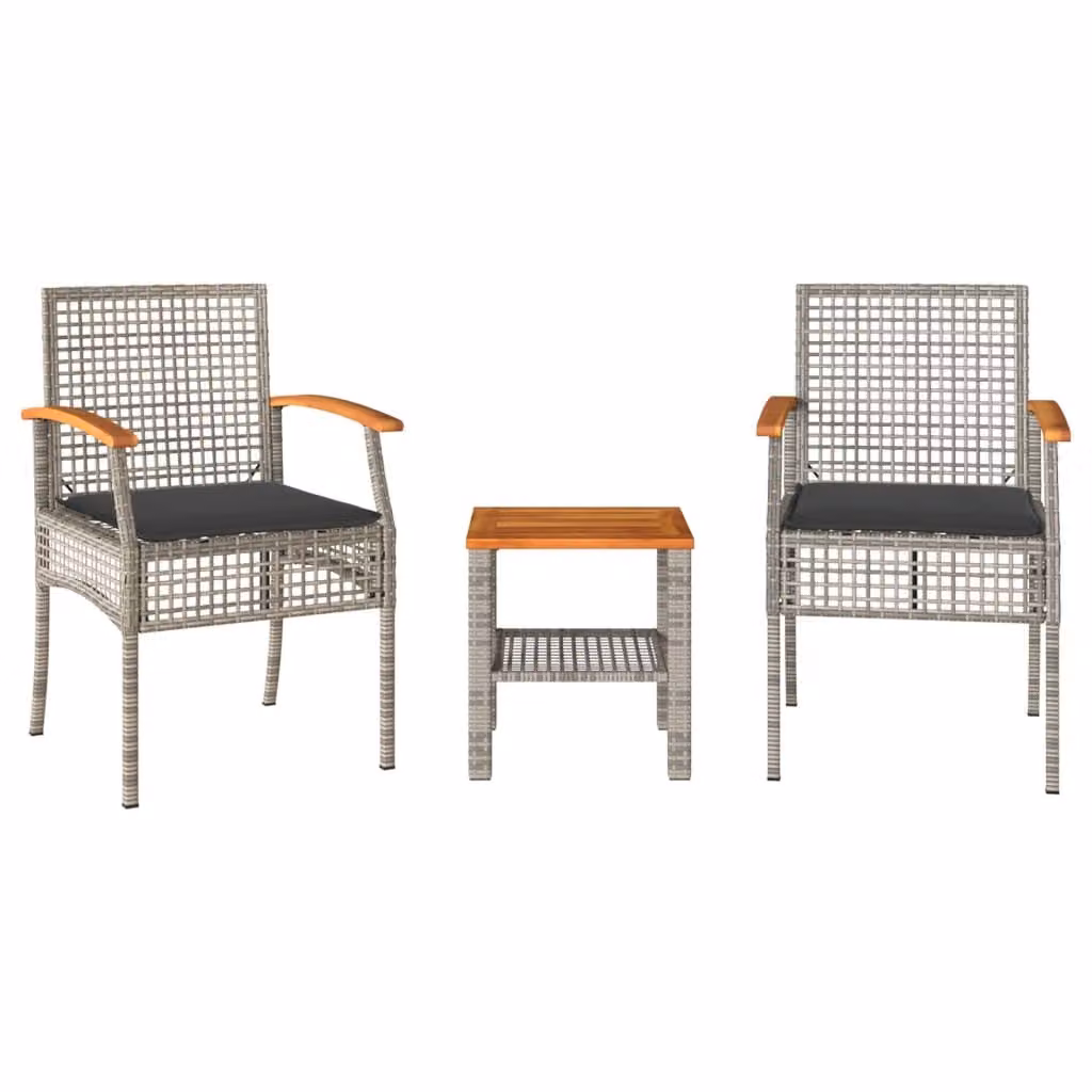 Maison Exclusive - Set da bistrot 3 pezzi con cuscini, grigio, in polyrattan e legno di acacia