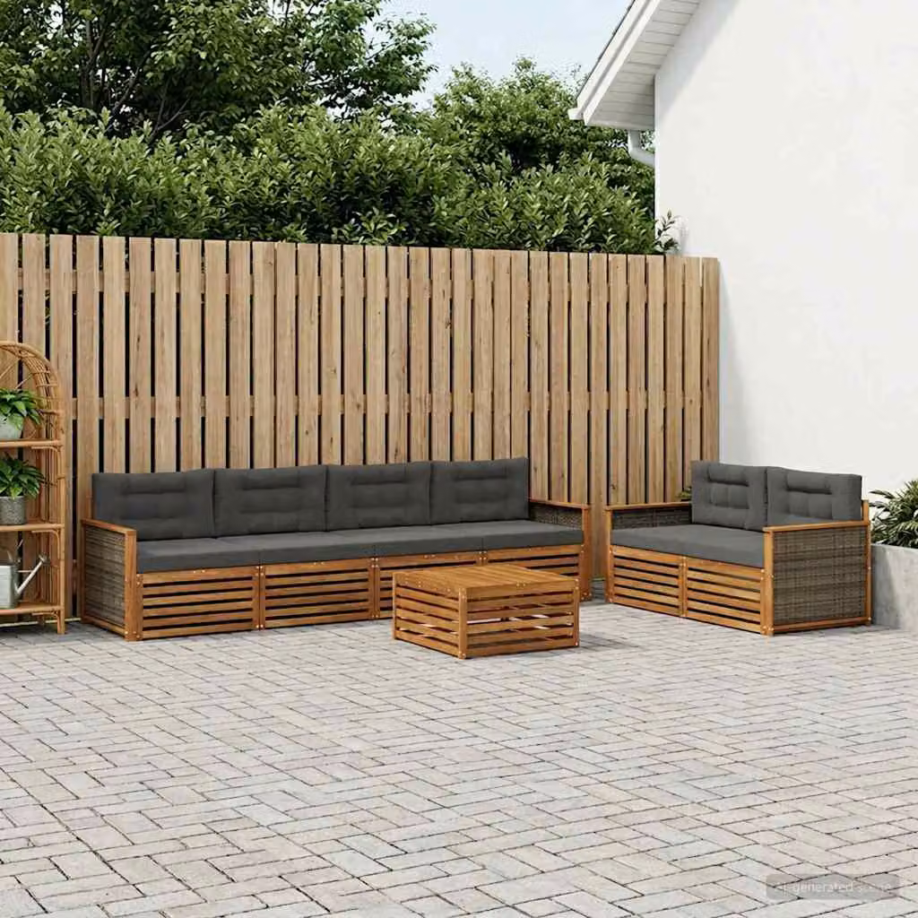 Set di divani da esterno vidaXL 7 pz in legno di acacia con tavolo da caffè, colore beige e antracite