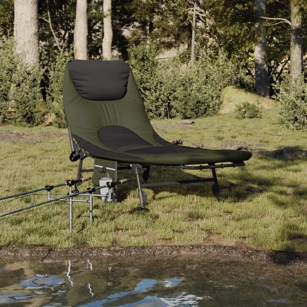 Letto da pesca pieghevole con gambe anti fango regolabili verde e nero CFW6177889 – 2
