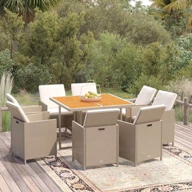 Set da Pranzo da Giardino 9 pz con Cuscini in Polyrattan Beige 3095528