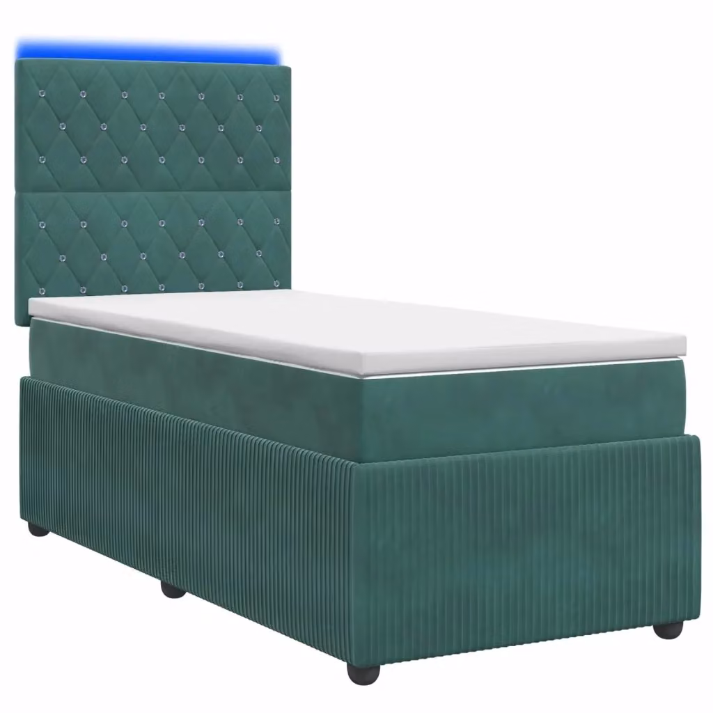 Letto Box Spring vidaXL in Velluto Verde con Materasso Ibrido e Illuminazione LED, Porta USB e Contenitore, L/P: 90 x 200 cm – 2
