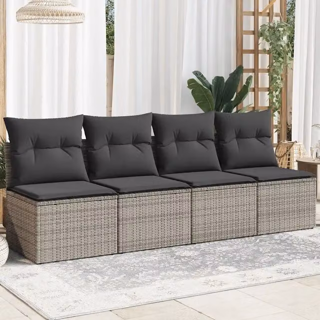 Divano da giardino a 4 posti vidaXL in polyrattan grigio con cuscini imbottiti e coperture rimovibili