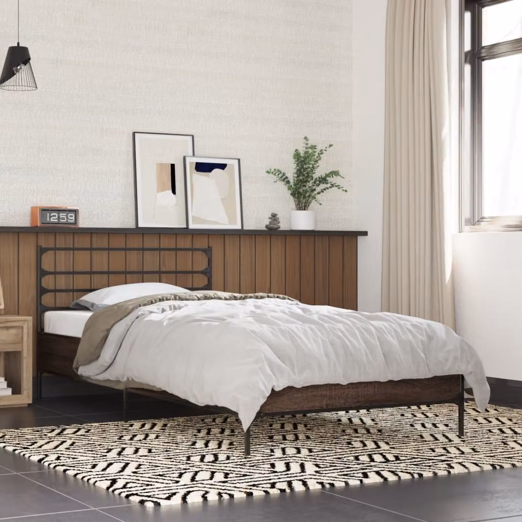 Giroletto vidaXL in rovere marrone con doghe in legno e struttura in metallo 90 x 200 cm