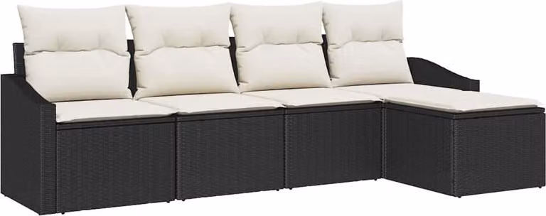 Set di divani con cuscino 5 pcs Nero polyrattan