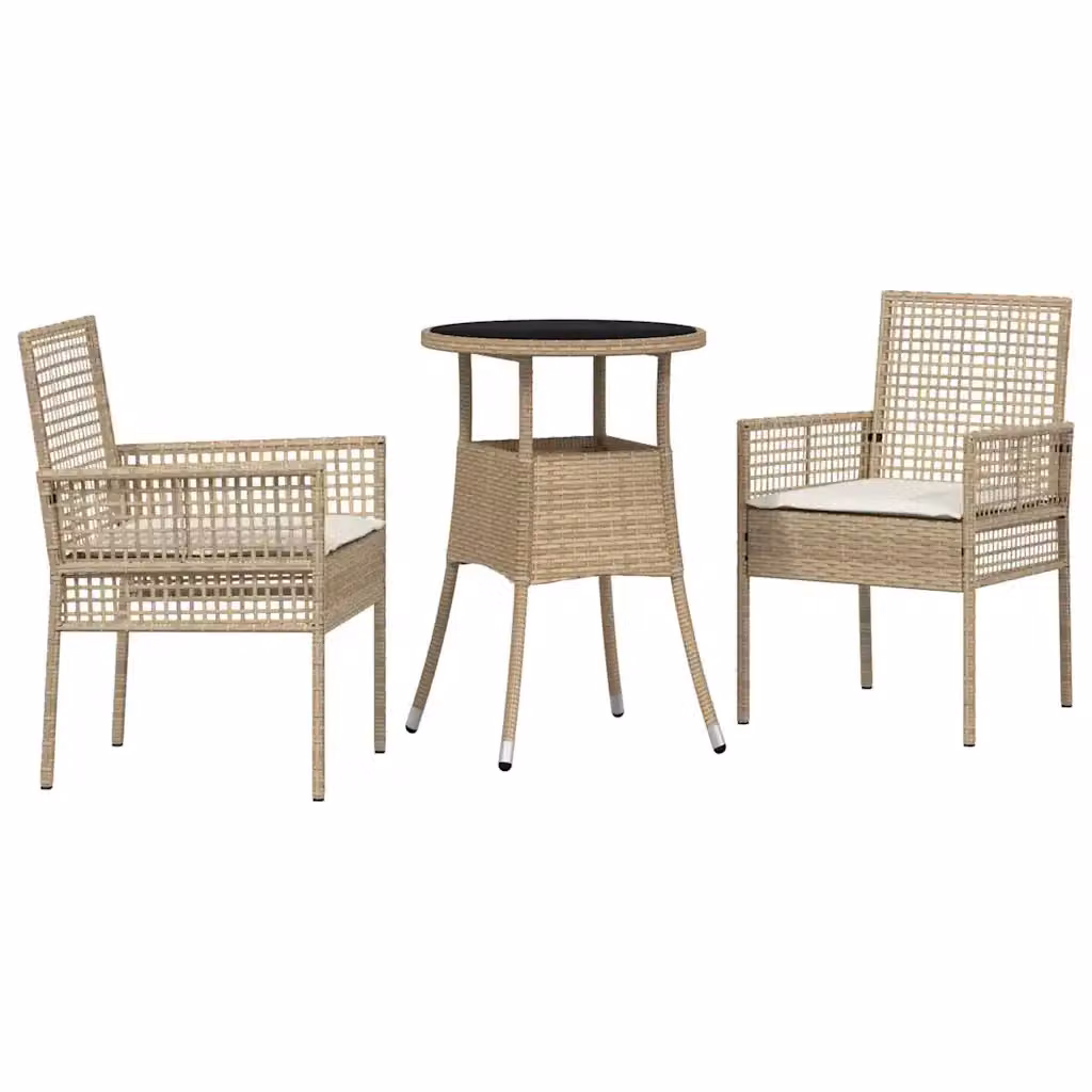 Set da pranzo per giardino e terrazzo vidaXL in polyrattan beige e bianco con piano in vetro – 2