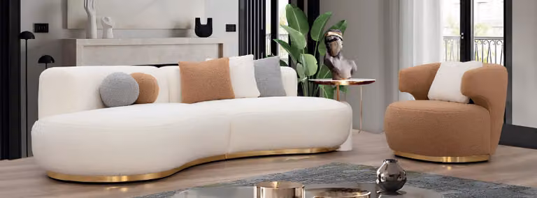 Luxuriöses Wohnzimmer-Set Designer Weiße Polstercouch Stoffsessel