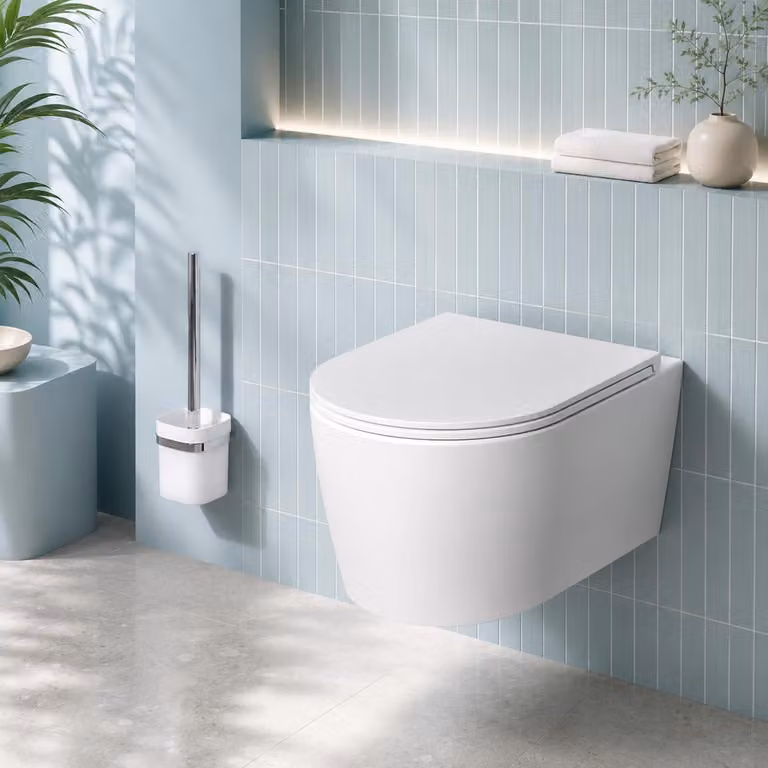 Water WC sospeso senza brida, con sistema di scarico AquaSpin e sedile in Duroplast con chiusura ammortizzata