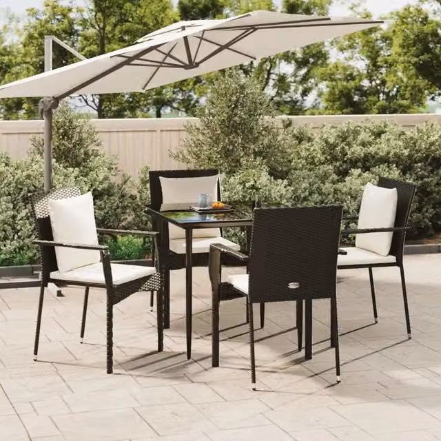 Set da Pranzo da Giardino 5 pz Nero con Cuscini in Polyrattan 3185096